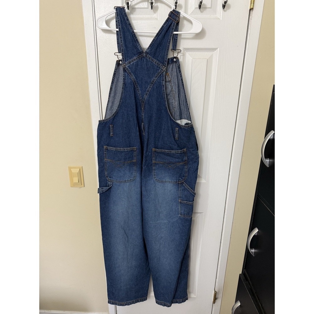 Vtg Carolina Blue Women's XL Denim Bib Overalls Lace-up Pocket Carpenter Y2K 90s - Picture 2 of 4